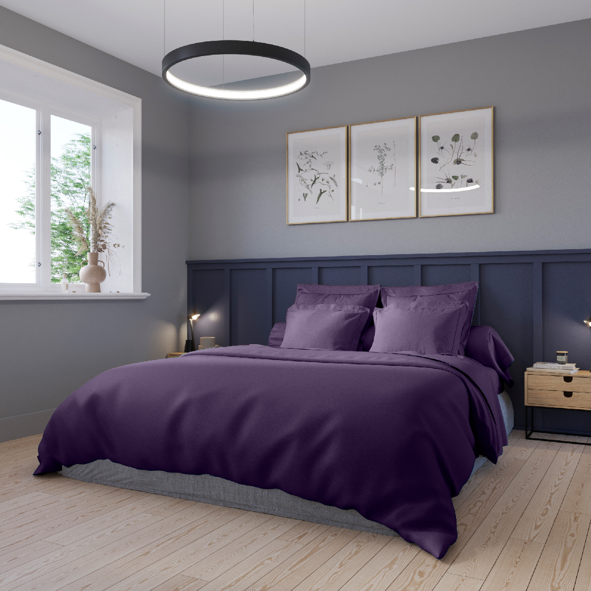 Housse de couette Harmonie Satin de coton coloris Aubergine