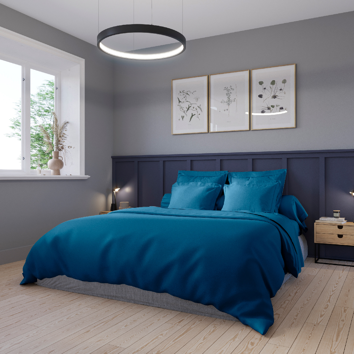 Drap plat Harmonie Satin de coton coloris Nautique