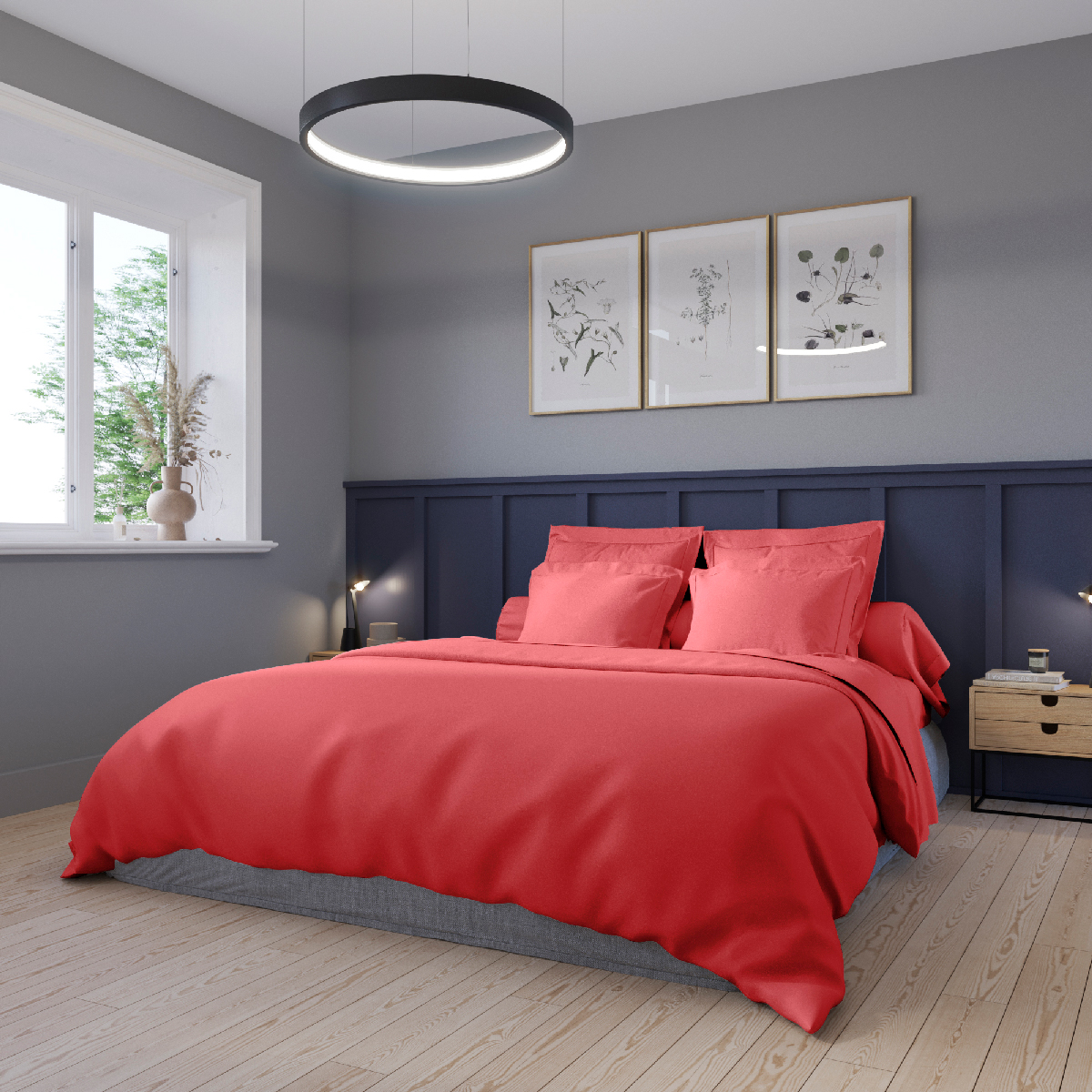 Drap plat Harmonie Satin de coton coloris Pastèque