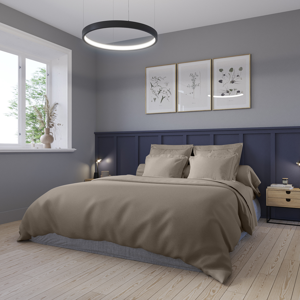 Housse de couette Partition Satin de coton Coloris Taupe