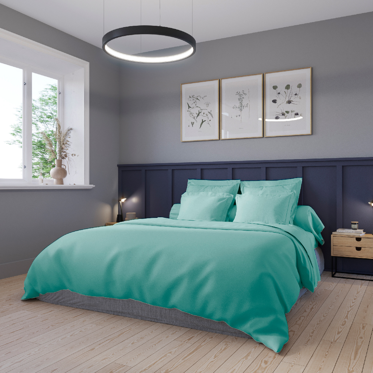 Housse de couette Harmonie Satin de coton coloris Turquoise