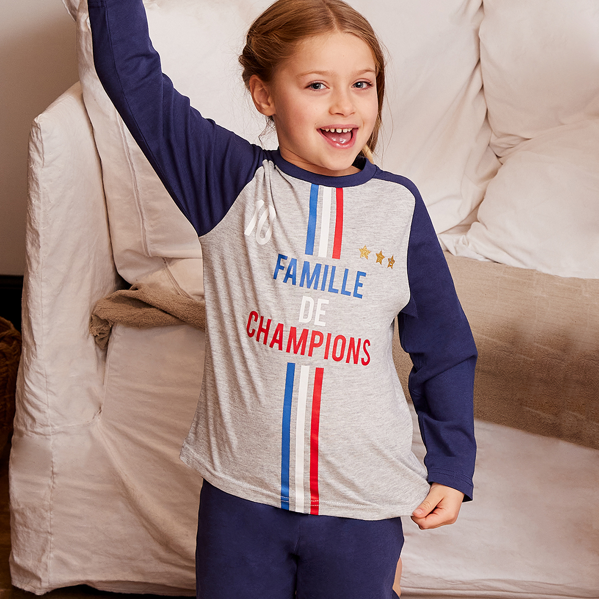 Pyjama fille COUPE DU MONDE gris chiné/marine 