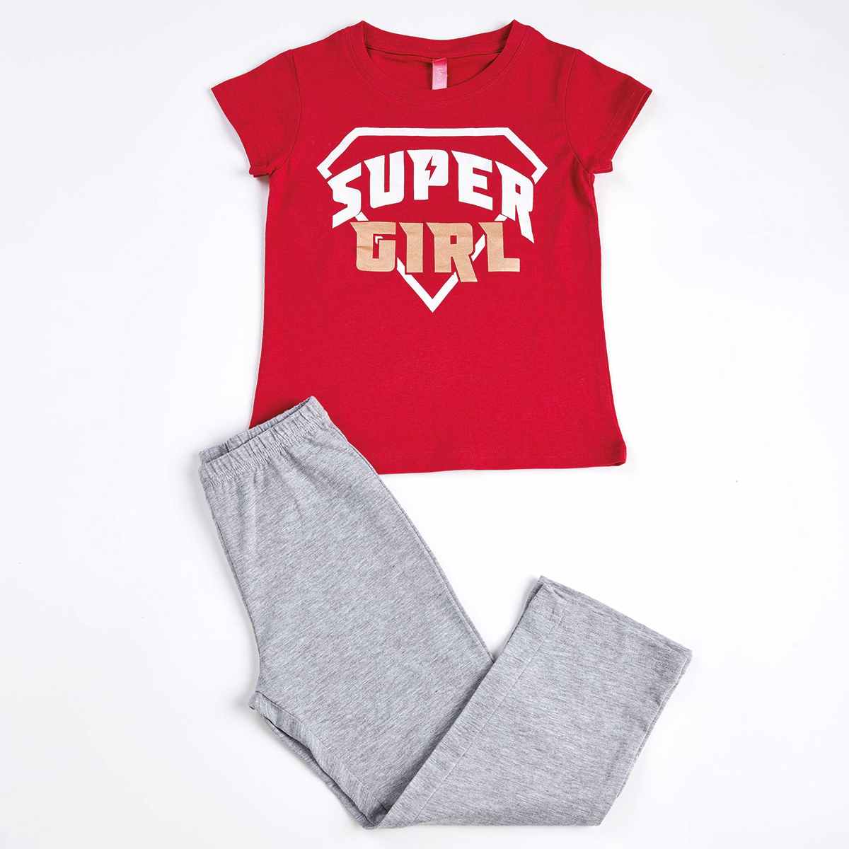 Pyjama fille SUPER HÉROS rouge/gris chiné