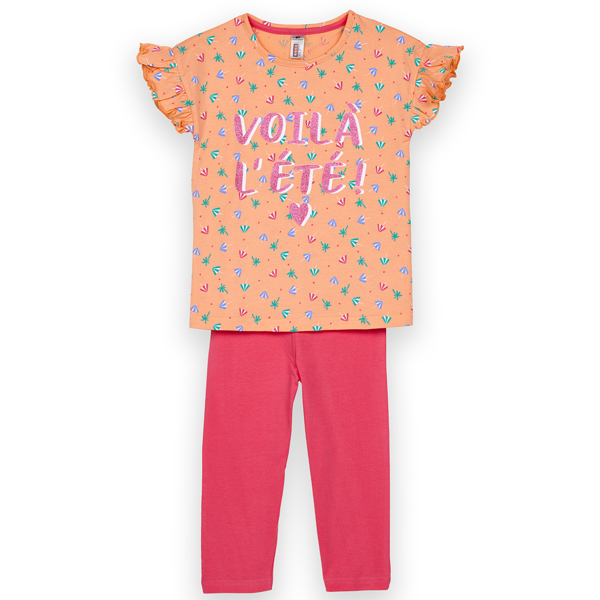 Pyjama court fille PLAYA pêche/rose