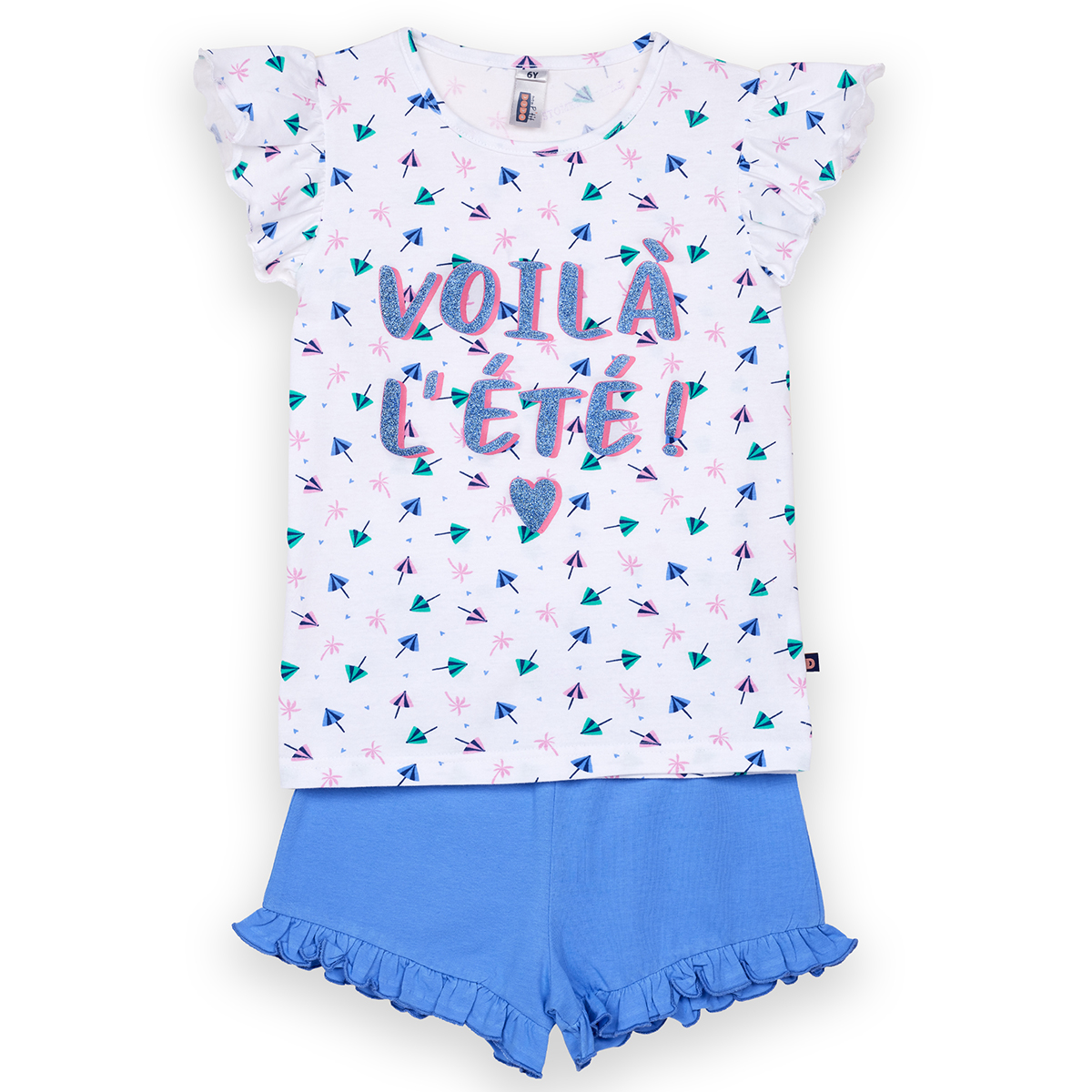 Pyjashort fille PLAYA blanc/bleu