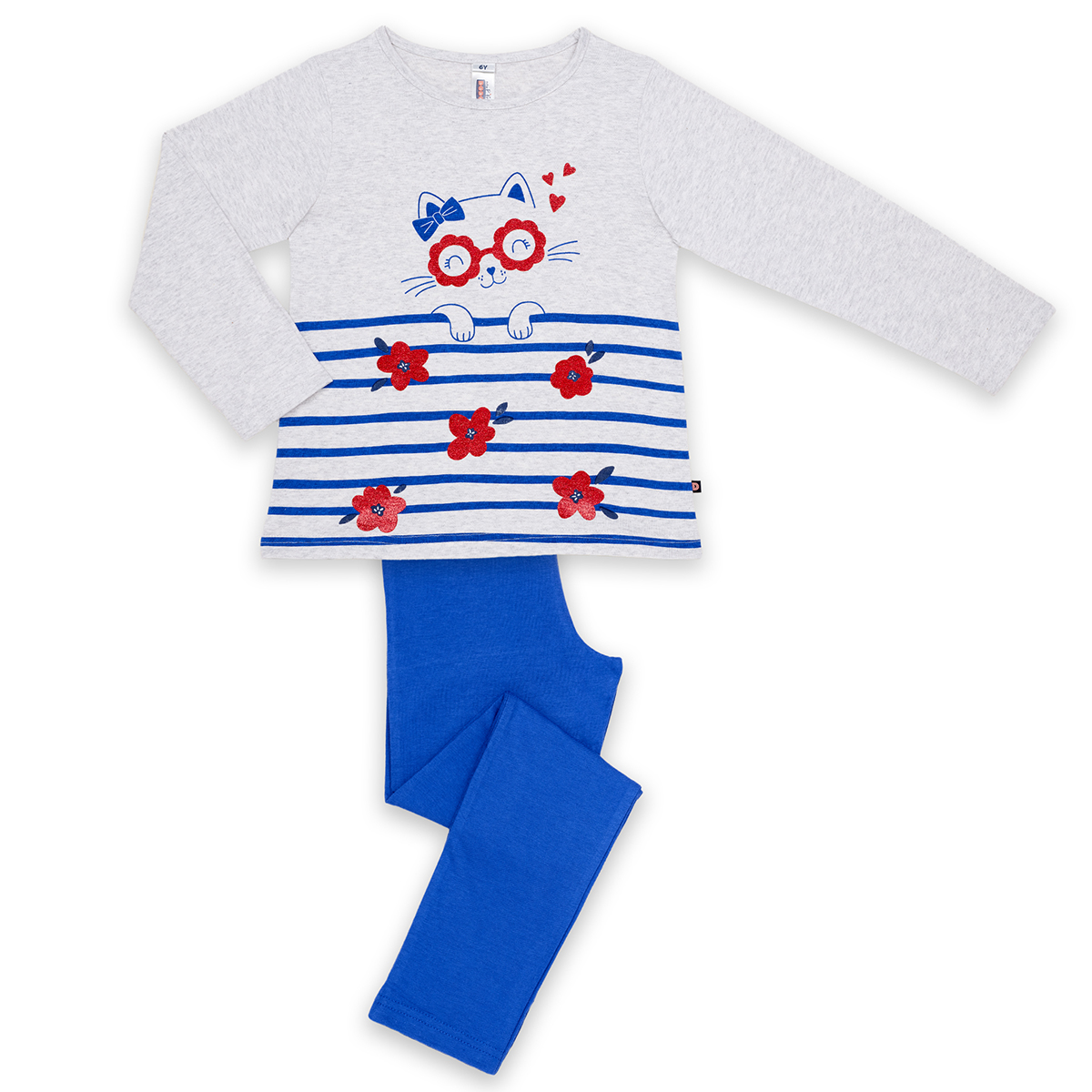 Pyjama fille POPPY gris chiné/indigo
