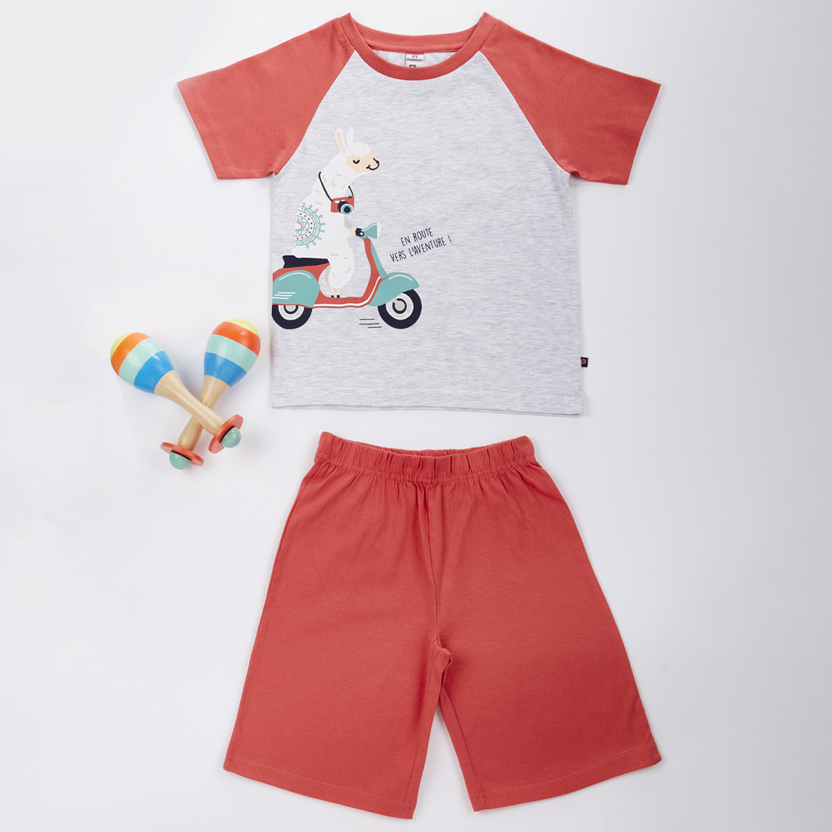 Pyjashort garçon HOLA AMIGO gris chiné/corail