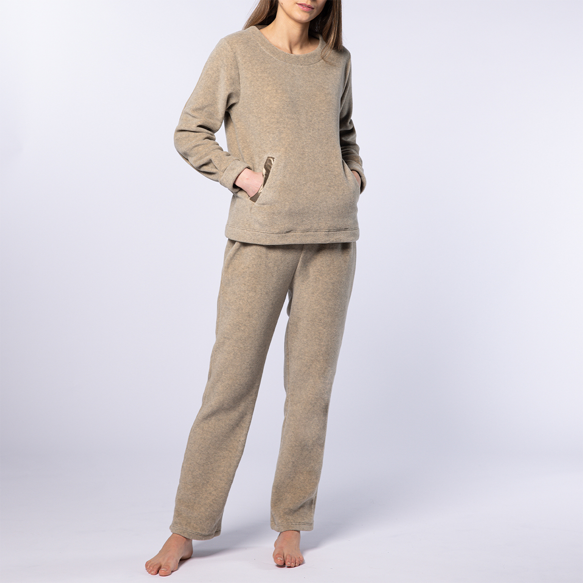 Pyjama femme micro beige fonce