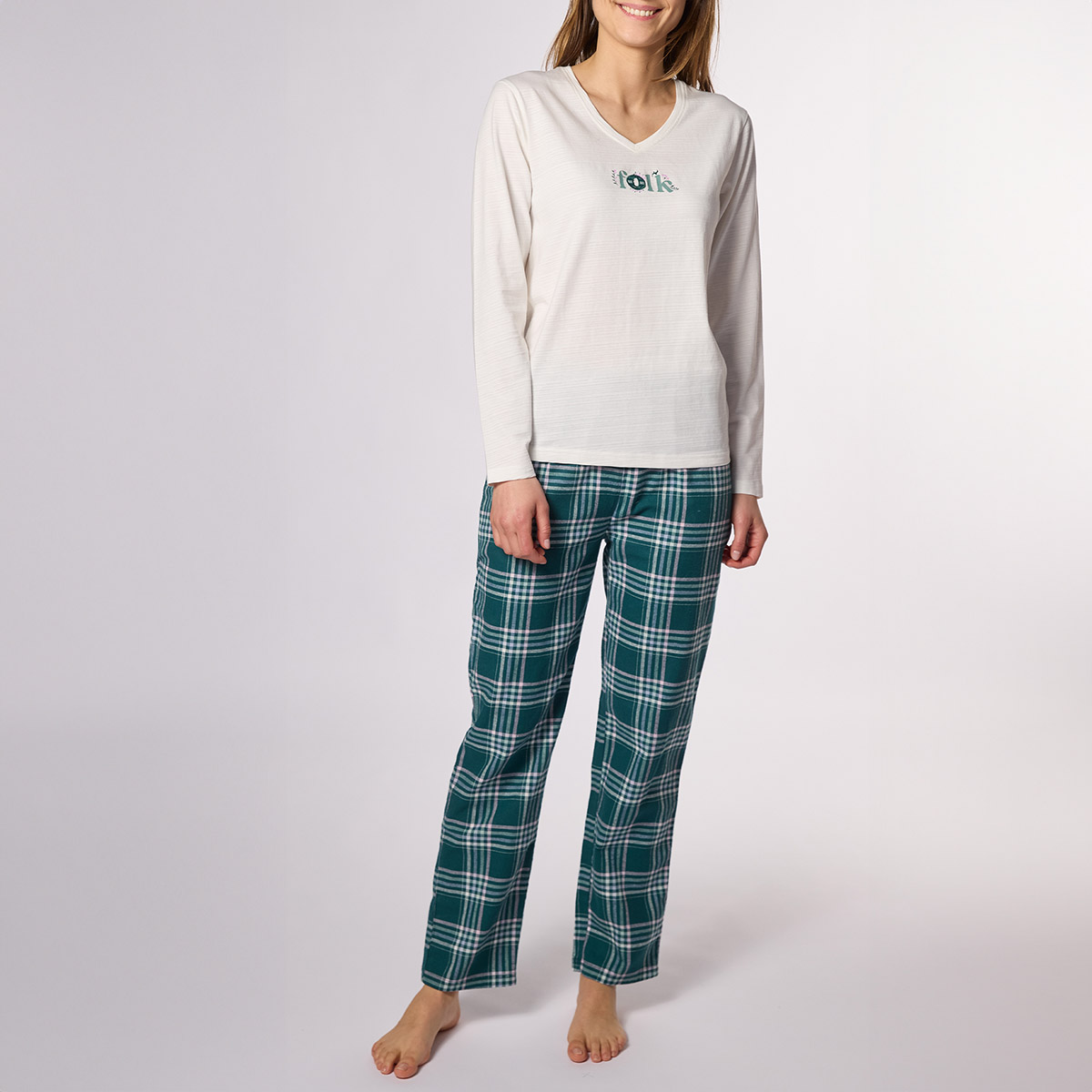 Pyjama femme ABER blanc/vert carreaux 