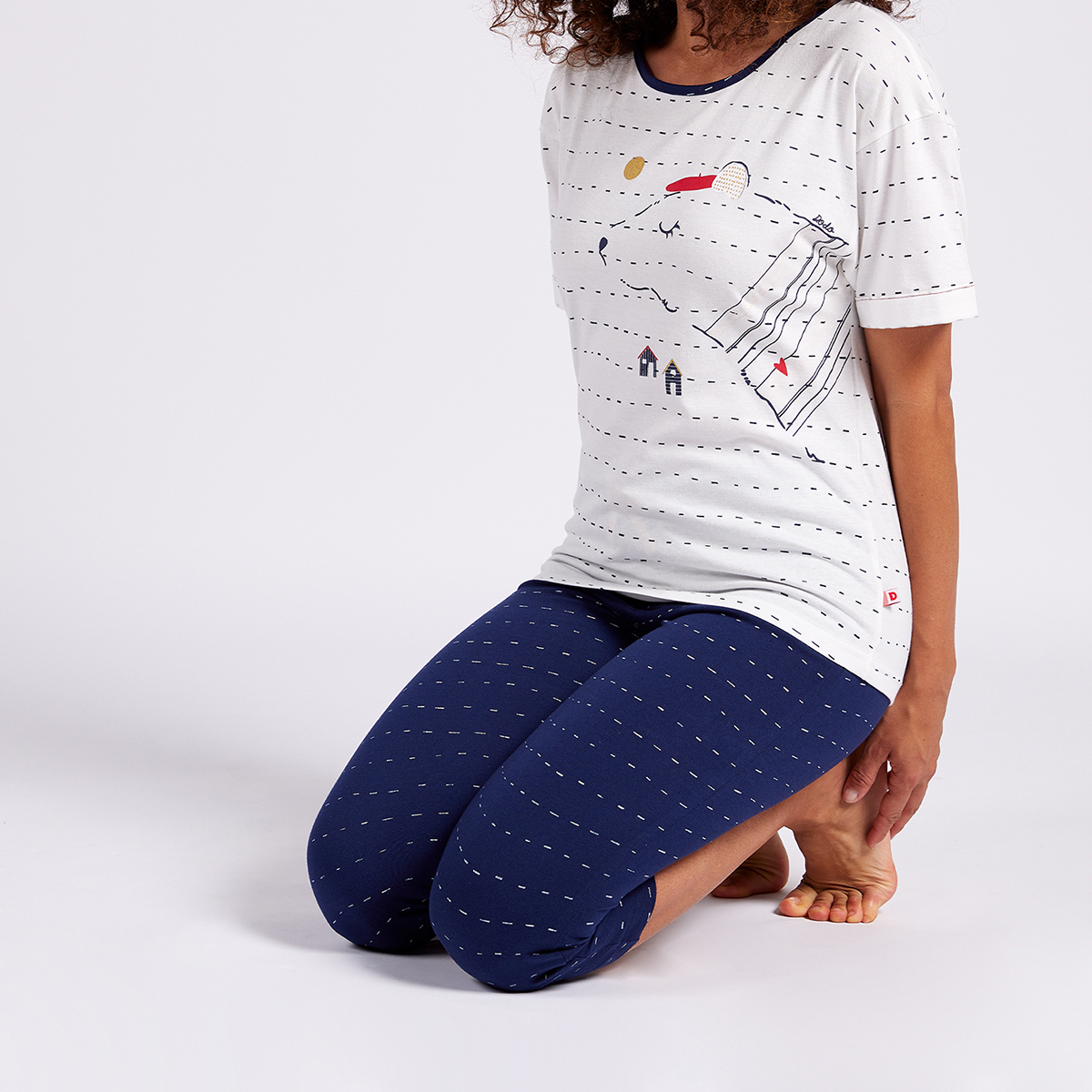 Pyjama court femme LAGUNE blanc/marine