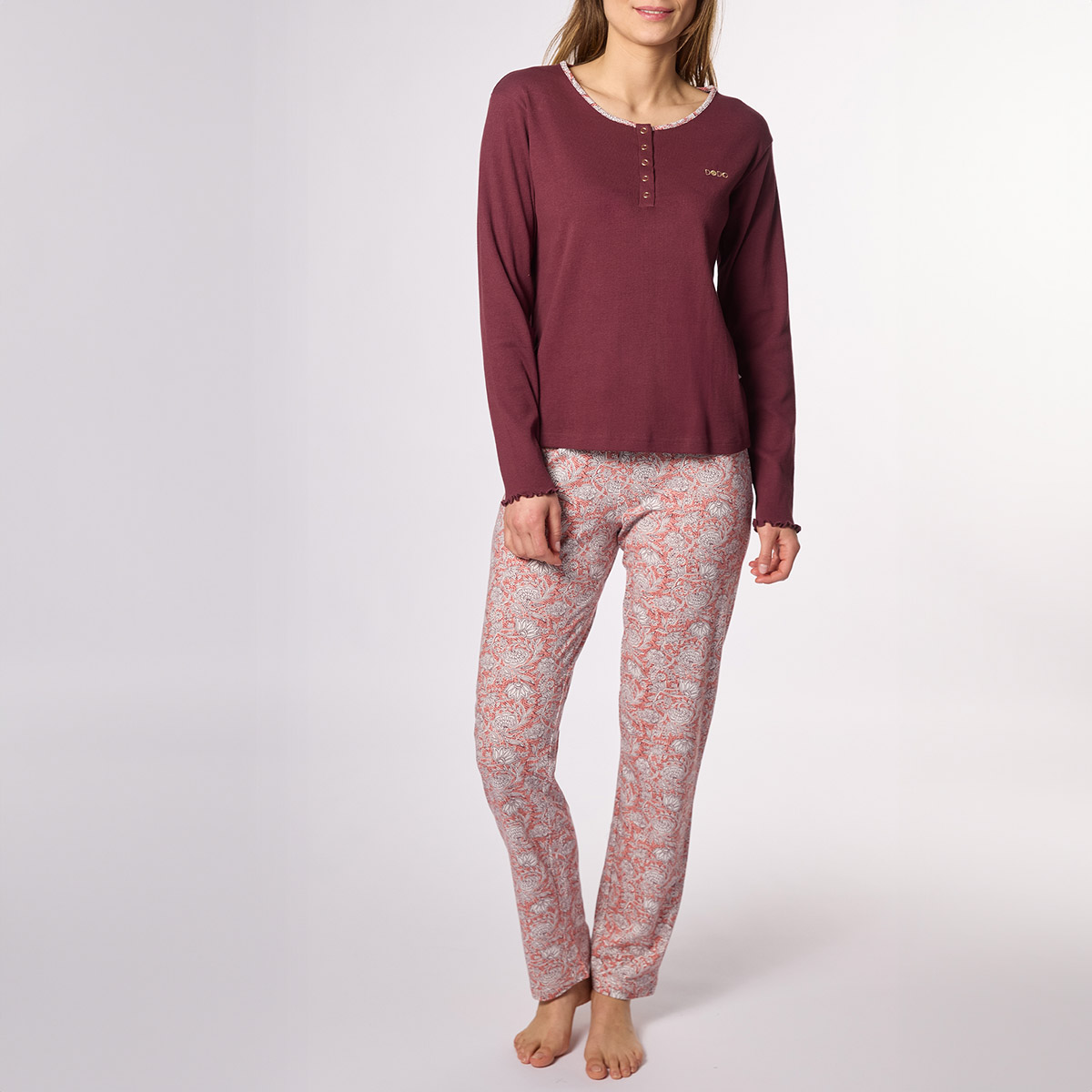 Pyjama femme SOUK bordeaux/imprimé 
