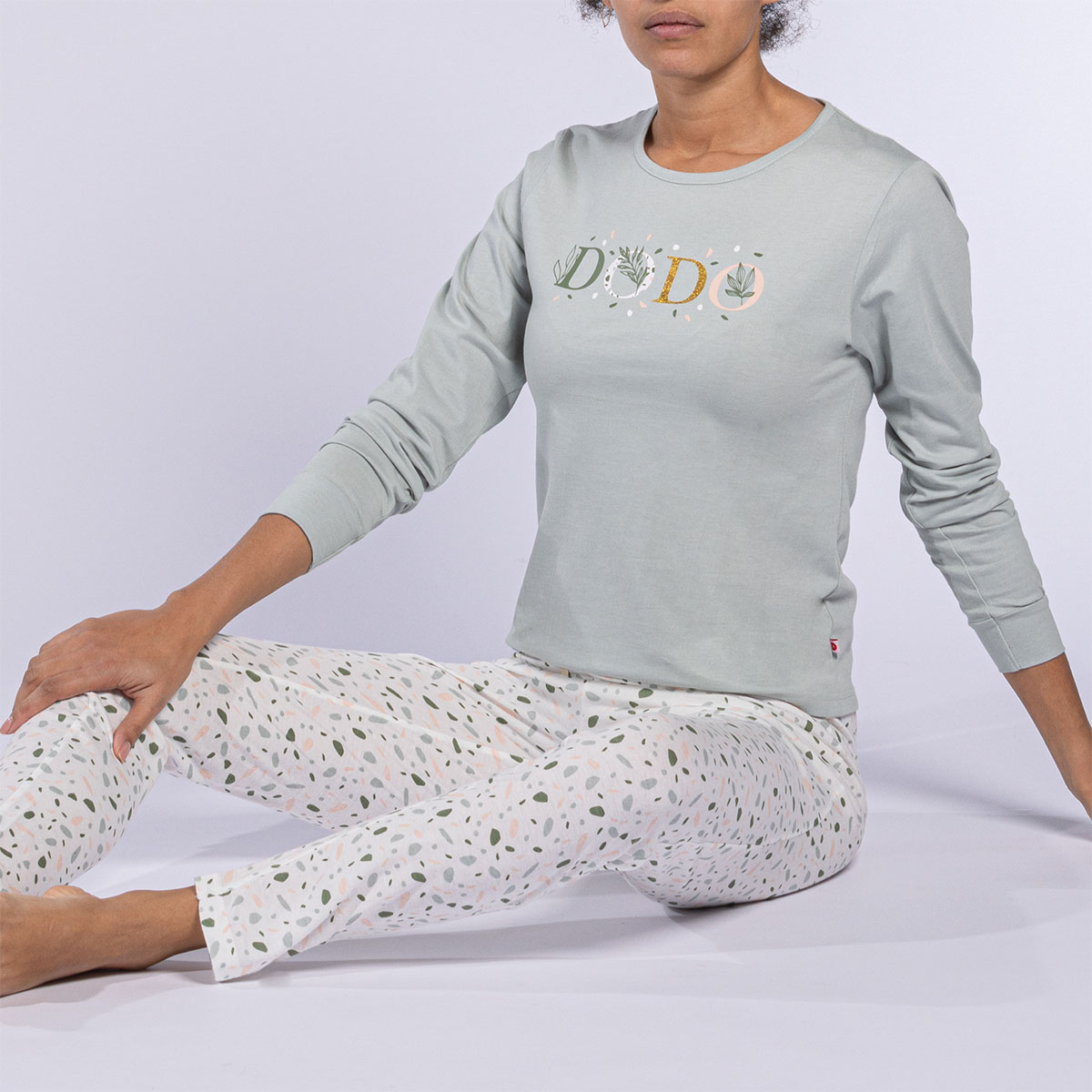 Pyjama femme TERRE vert clair/imprimé 