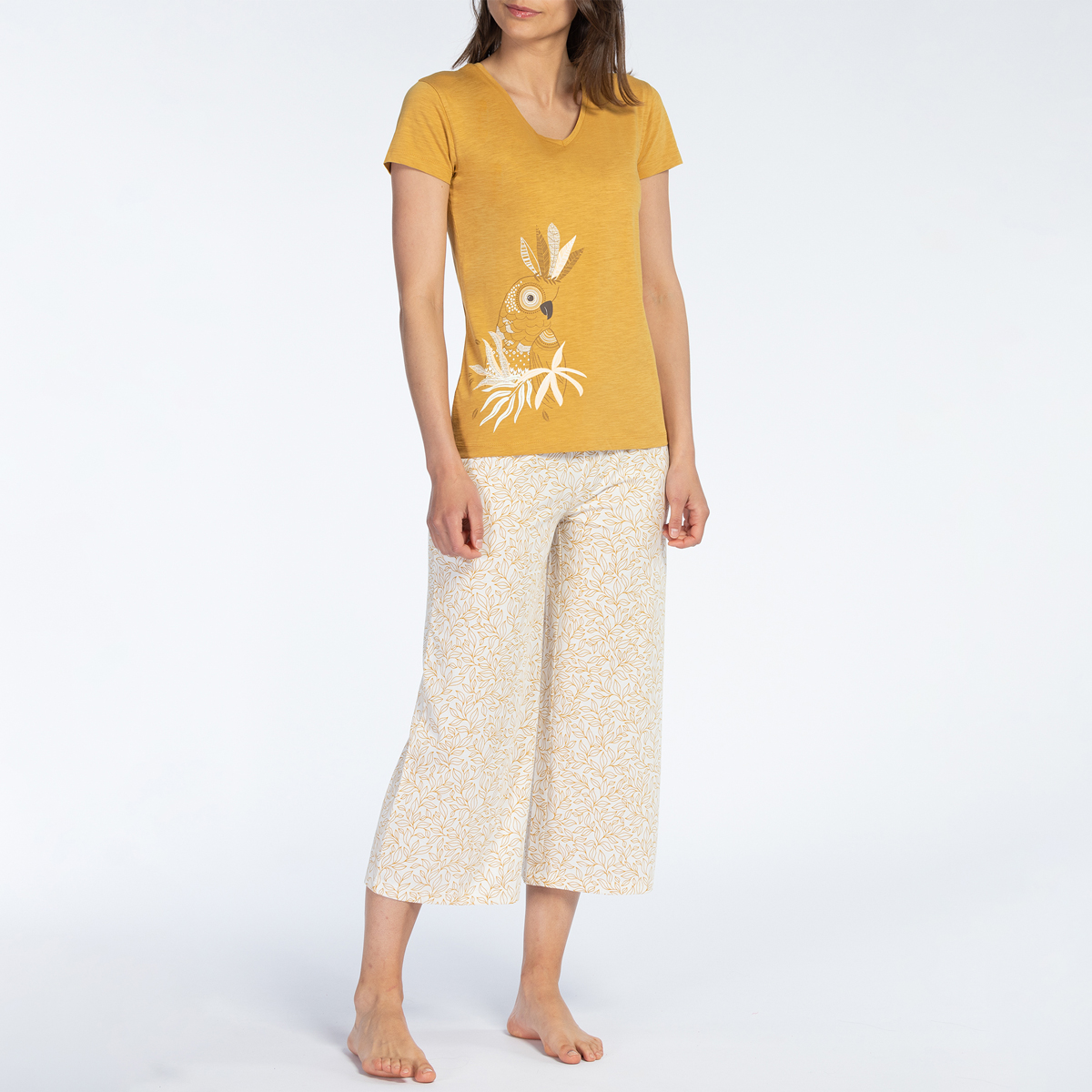 Pyjama court femme YLANG jaune/imprimé