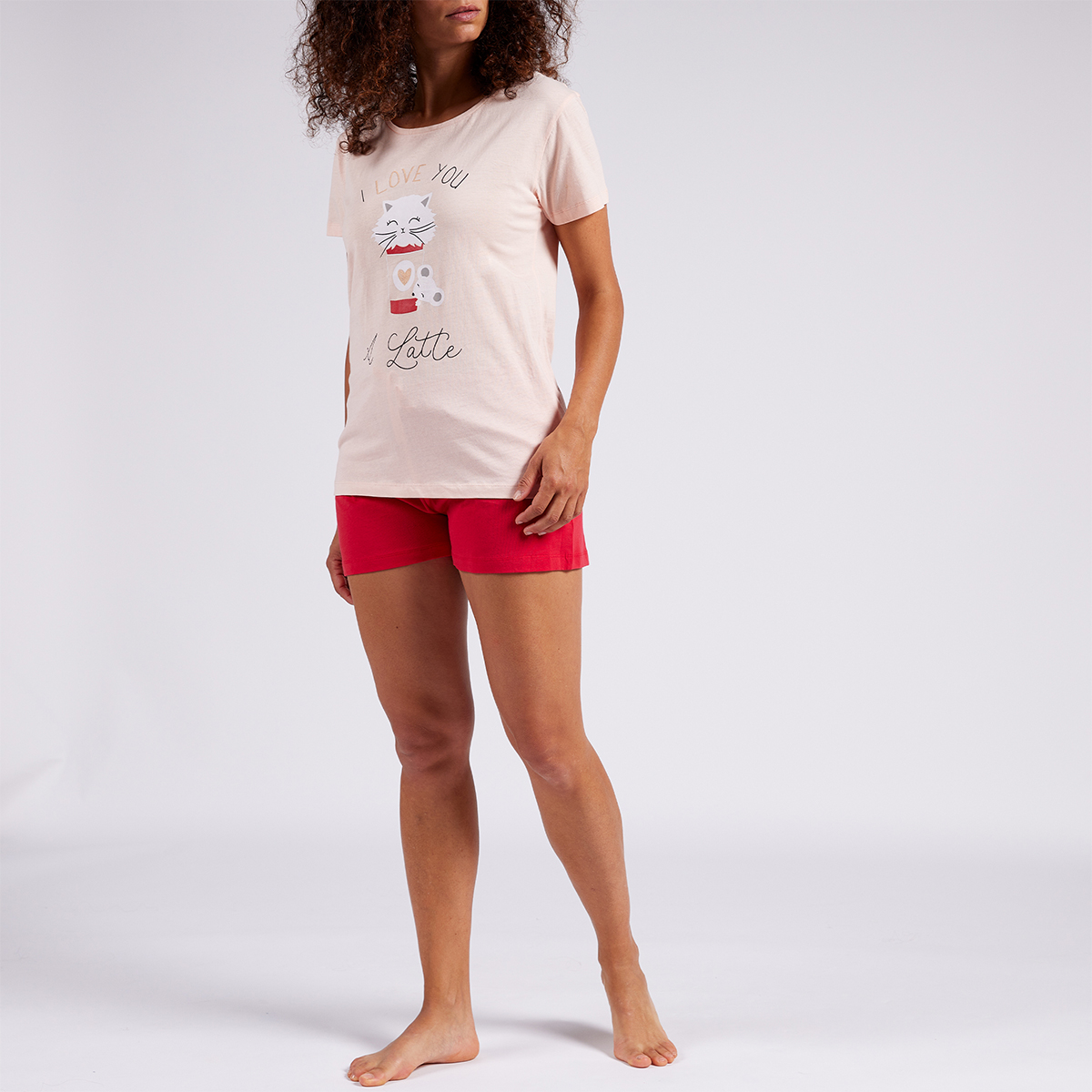 Pyjashort femme LATTE rouge