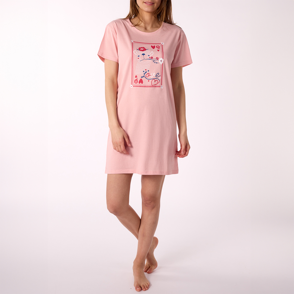 Nuisette manche courte femme LOVA nude/rose