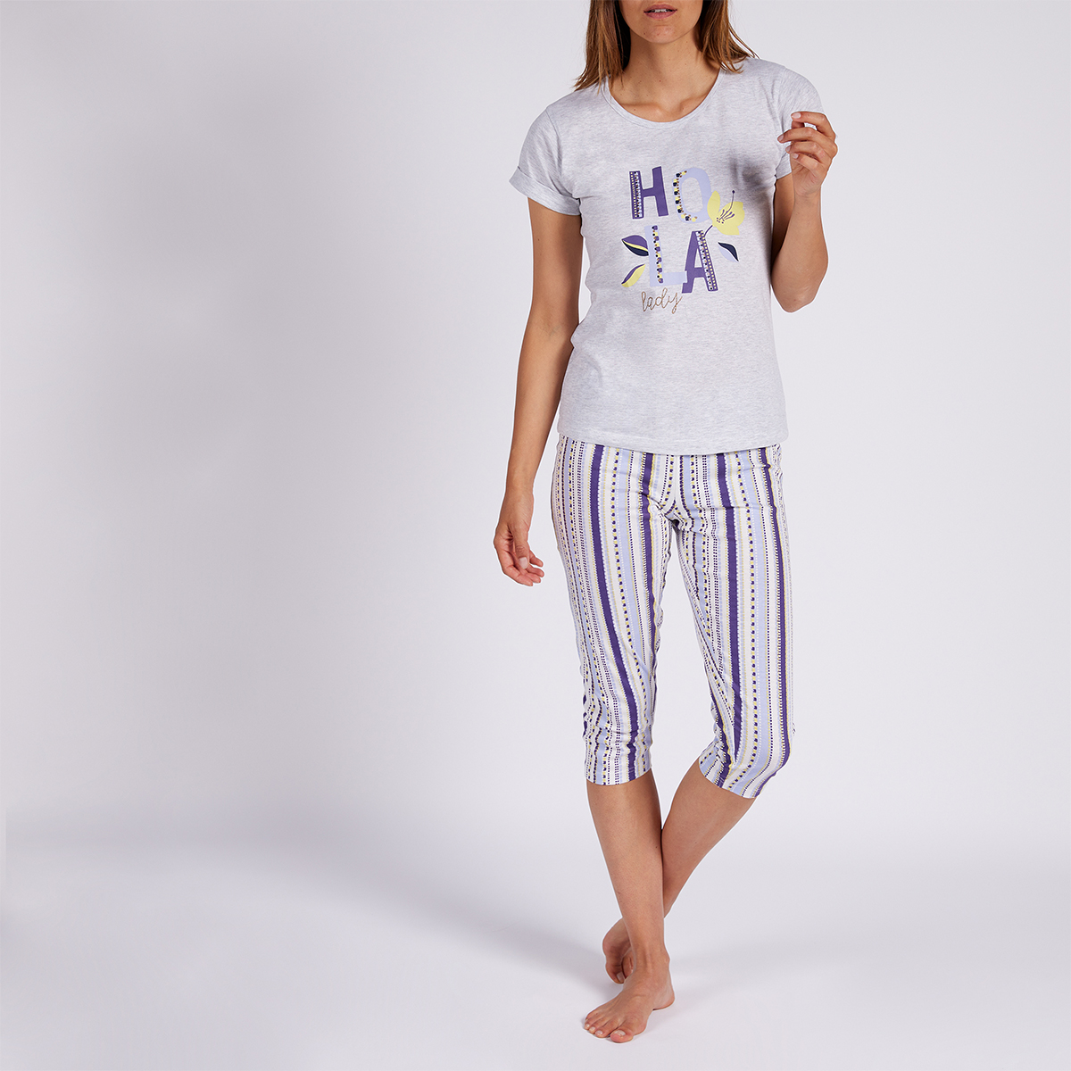 Pyjama court femme SUMMER LADY gris chiné