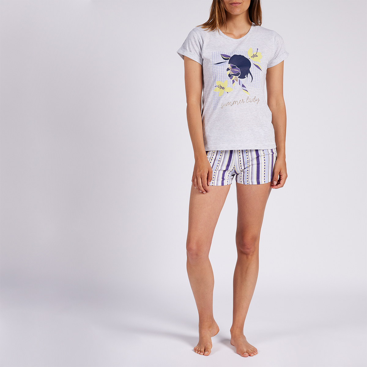 Pyjashort femme SUMMER LADY gris chiné