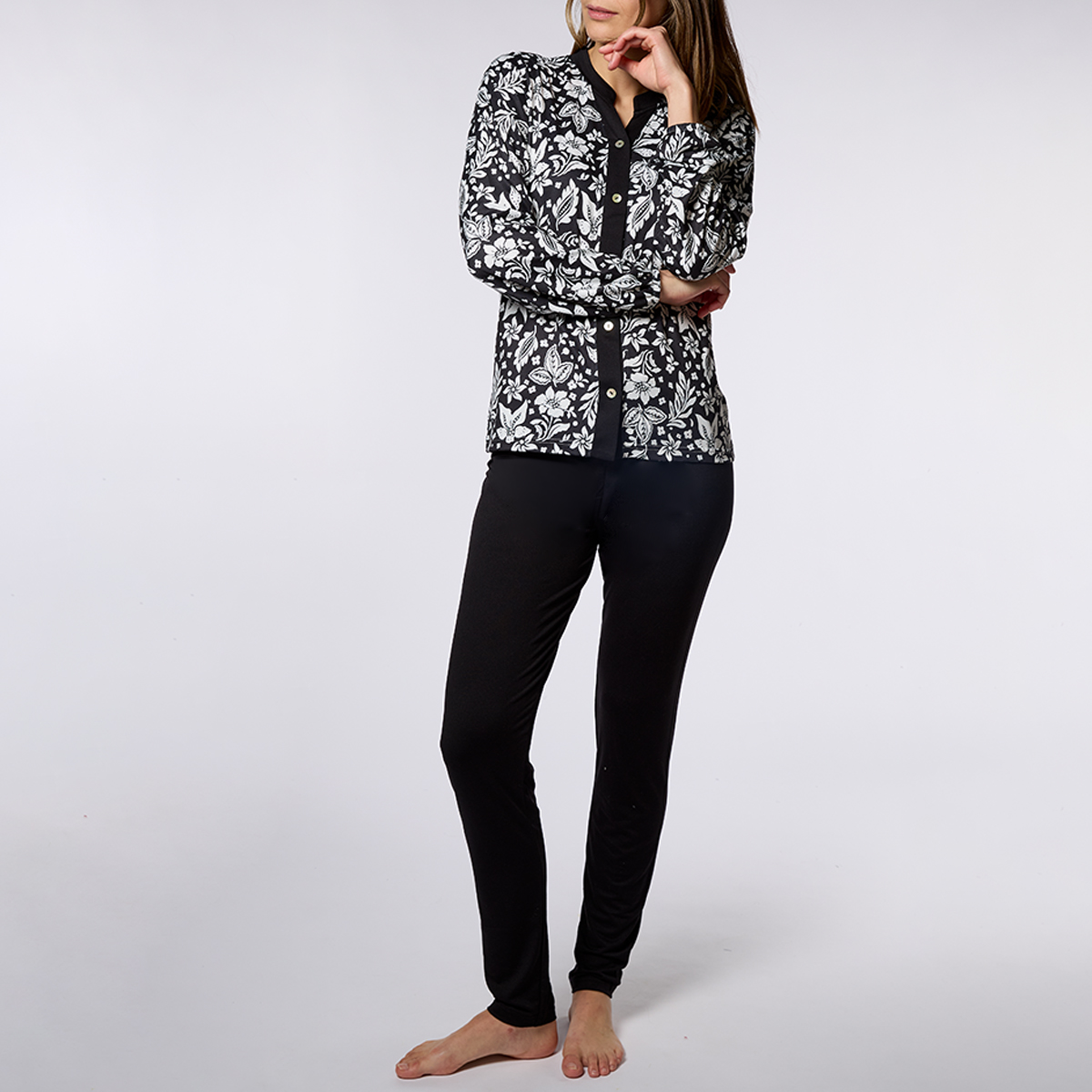 Pyjama gilet femme CONTRASTE imprimé/noir