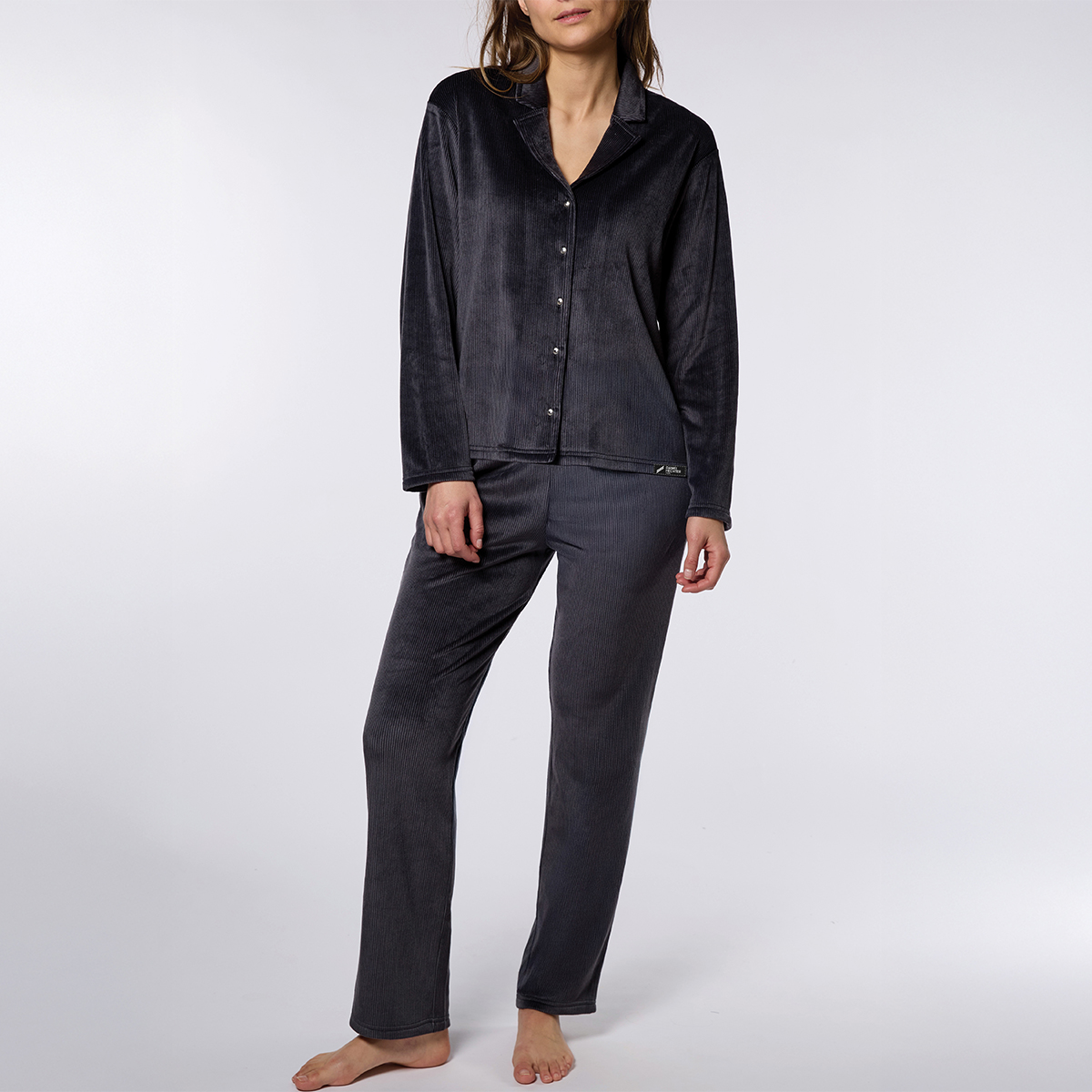 Pyjama chemise femme CONTRASTE noir