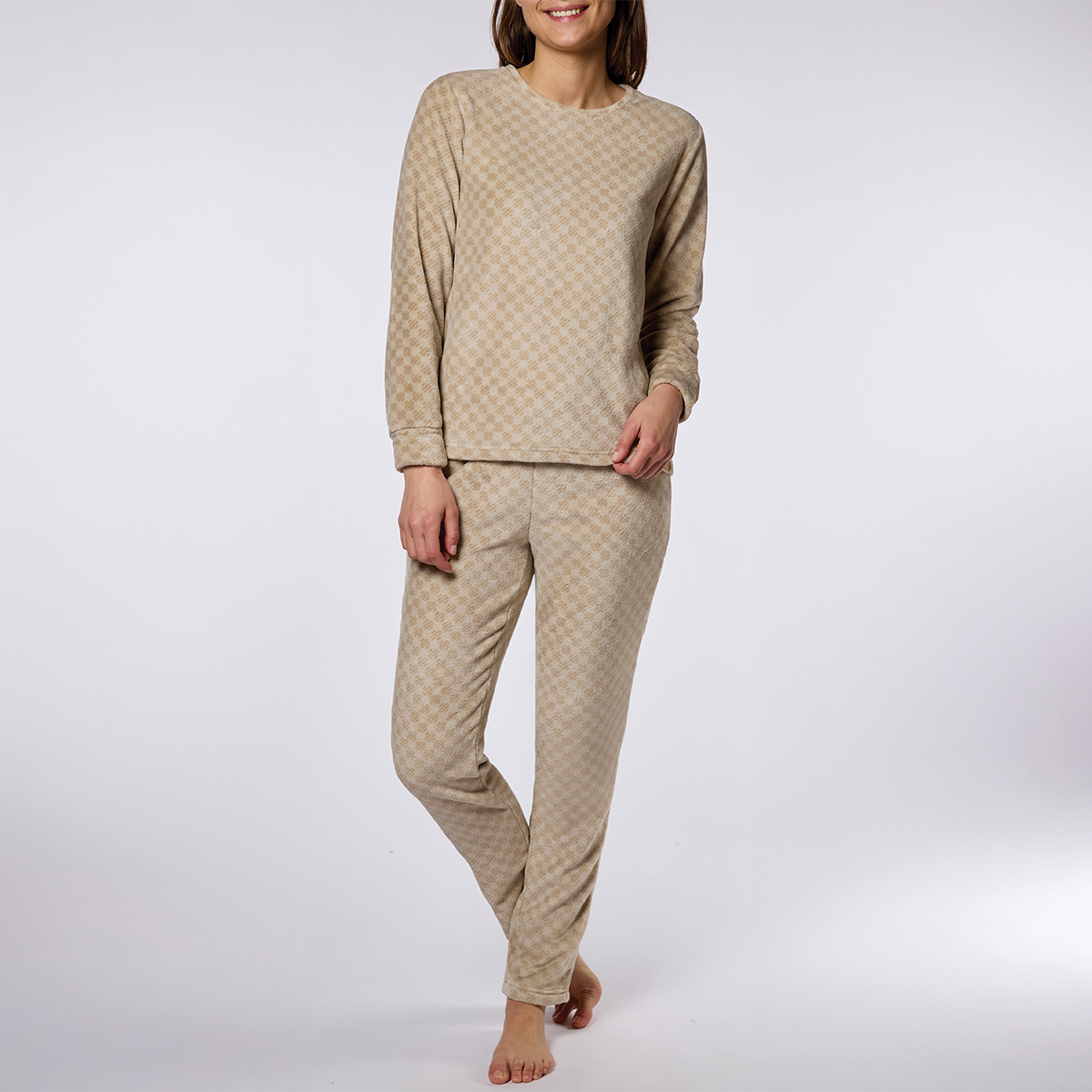 Pyjama femme DAMIER beige