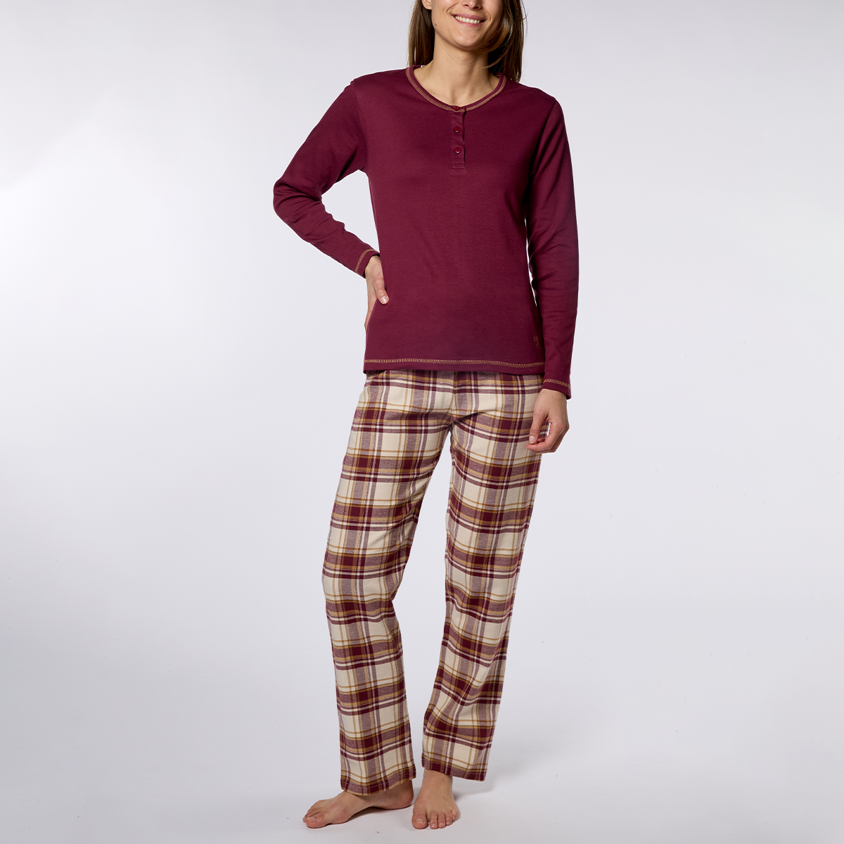 Pyjama femme DAMIER bordeaux