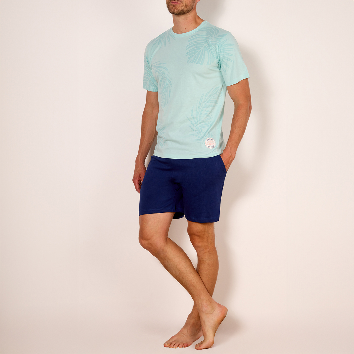 Pyjashort homme PASTEL imprimé vert/marine