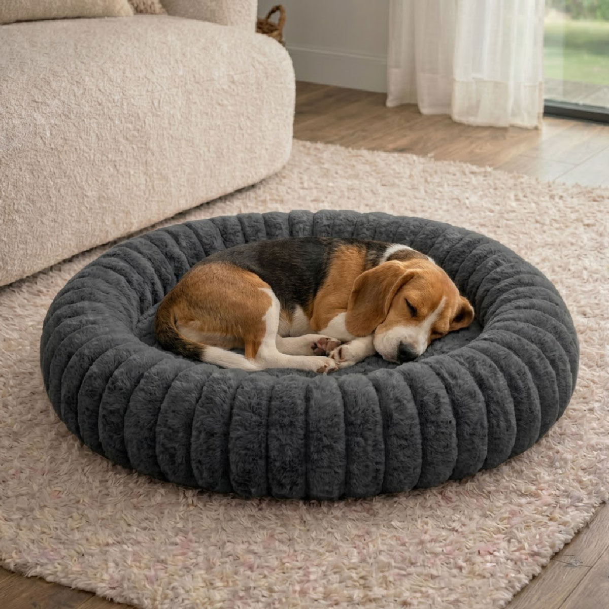 Panier chien et chat moelleux rond - Anthracite