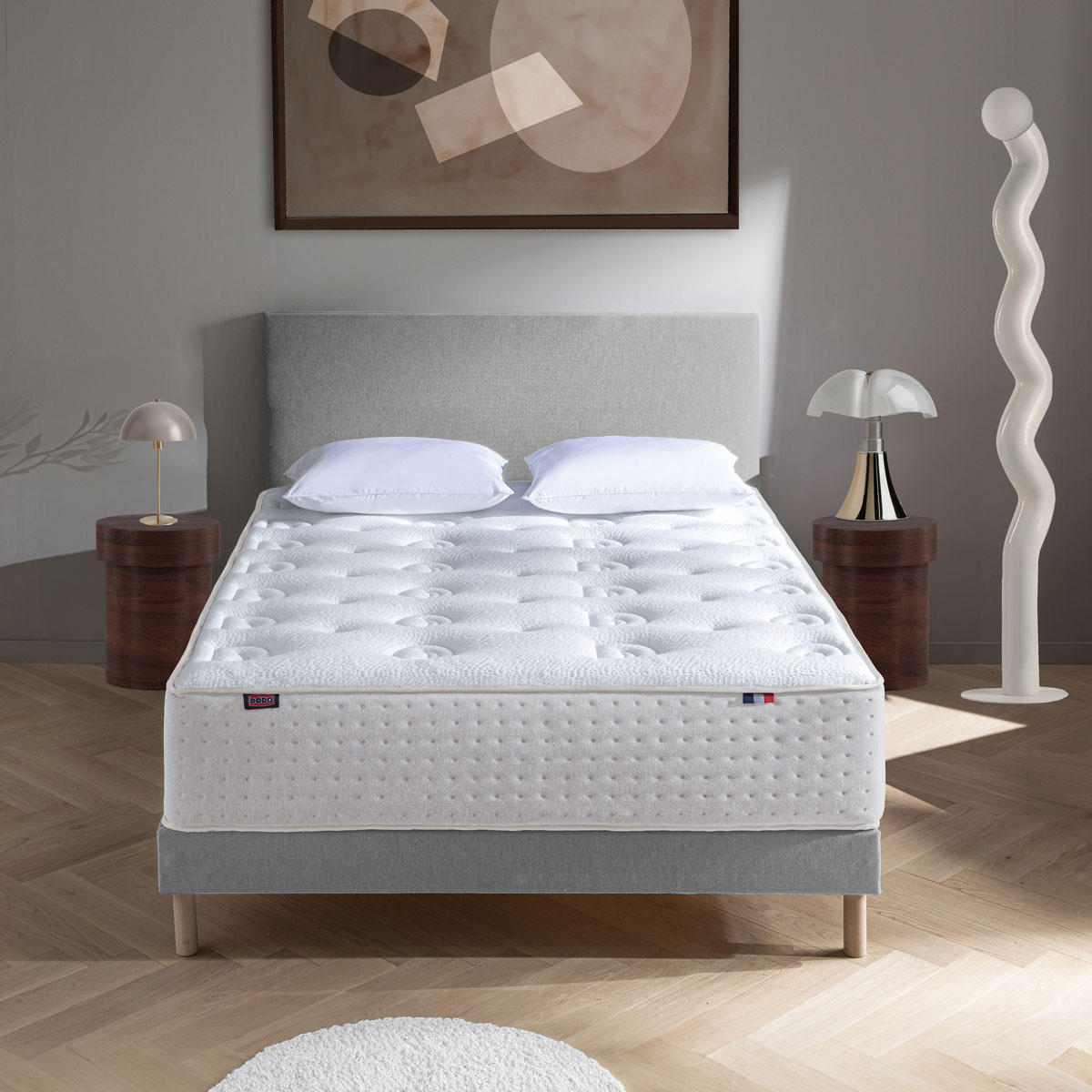 Ensemble Lit - Matelas ferme + sommier - Blanc/Gris LE VERITABLE 