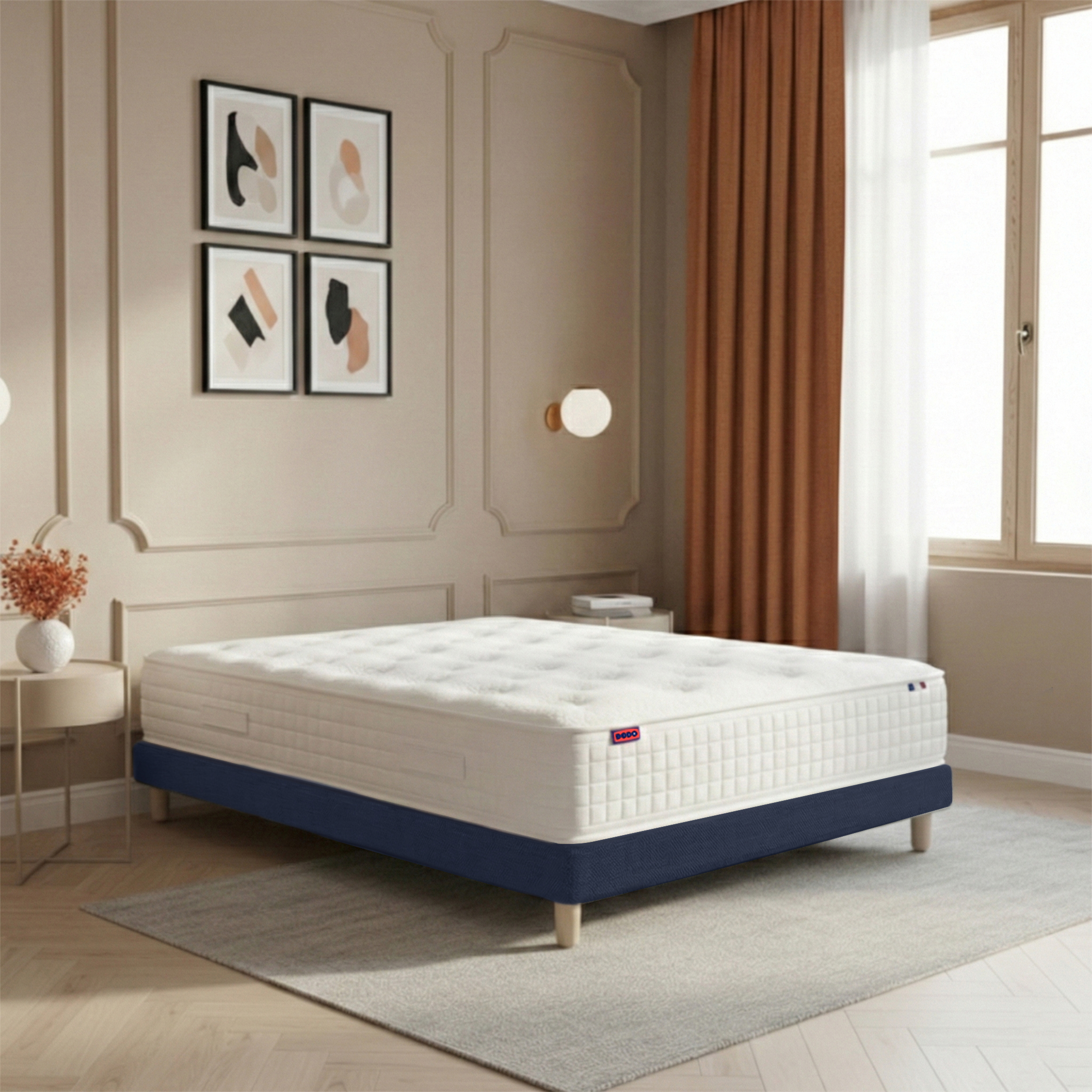 Ensemble lit - Matelas + sommier - Bleu PLÉNITUDE