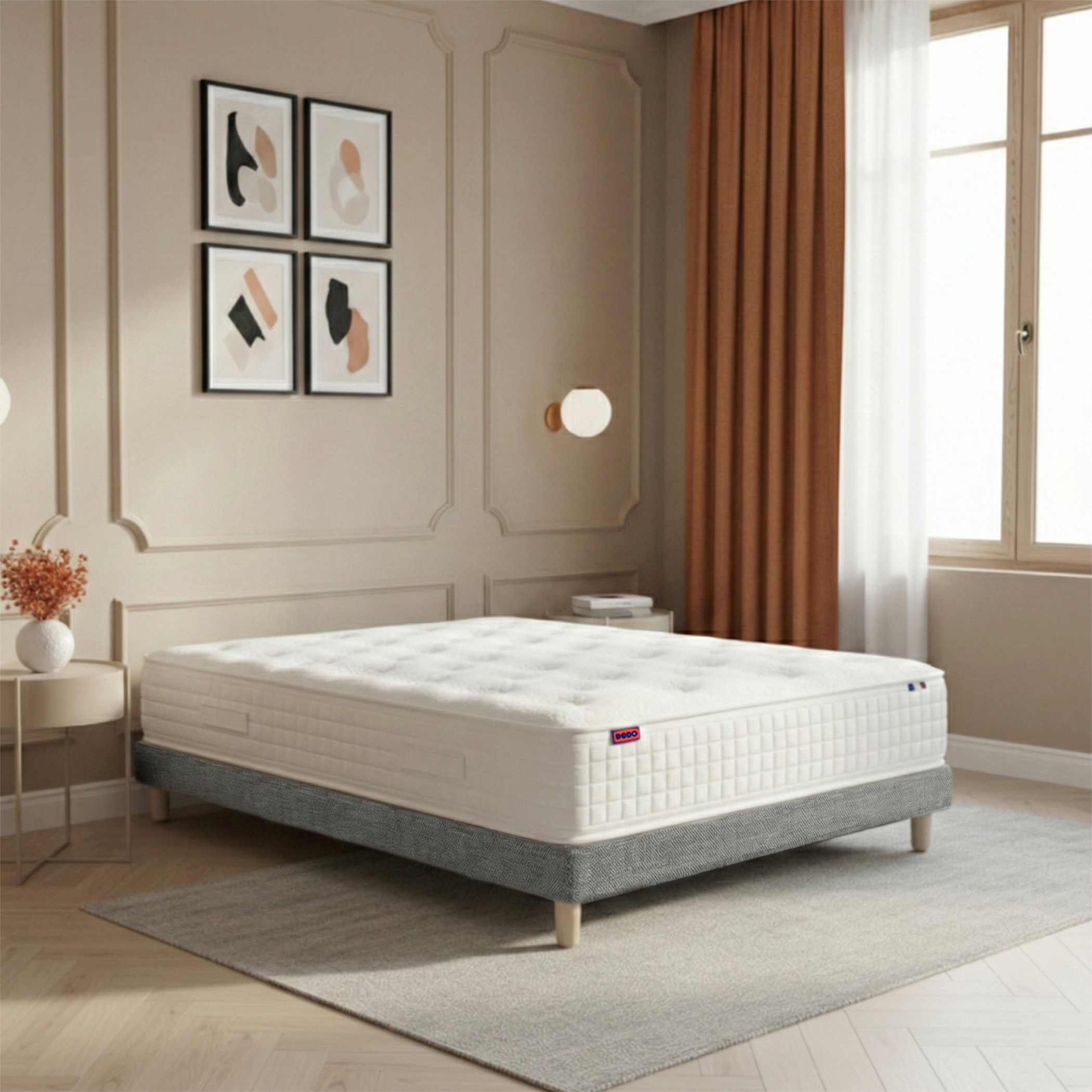 Ensemble lit - Matelas + sommier - Gris PLÉNITUDE