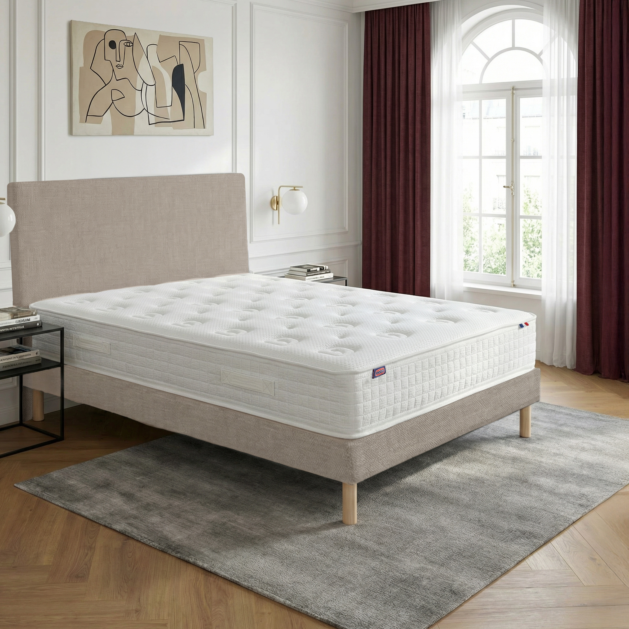 Ensemble lit - Matelas + sommier + tête de lit - Beige PLÉNITUDE