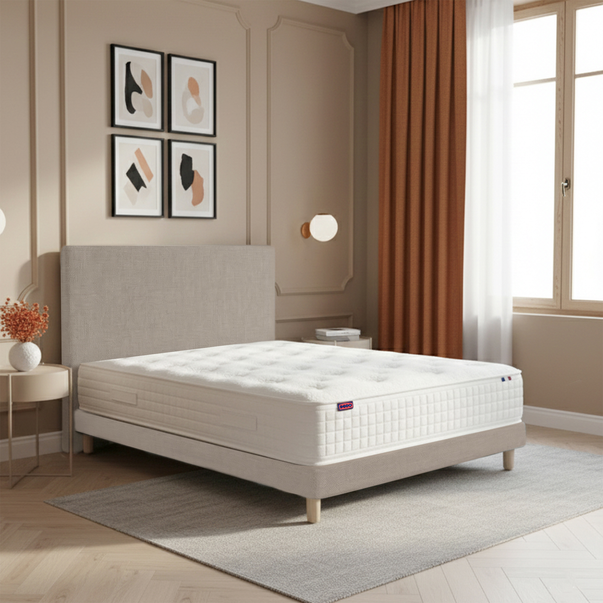 Ensemble lit - Matelas + sommier + tête de lit - Beige PLÉNITUDE