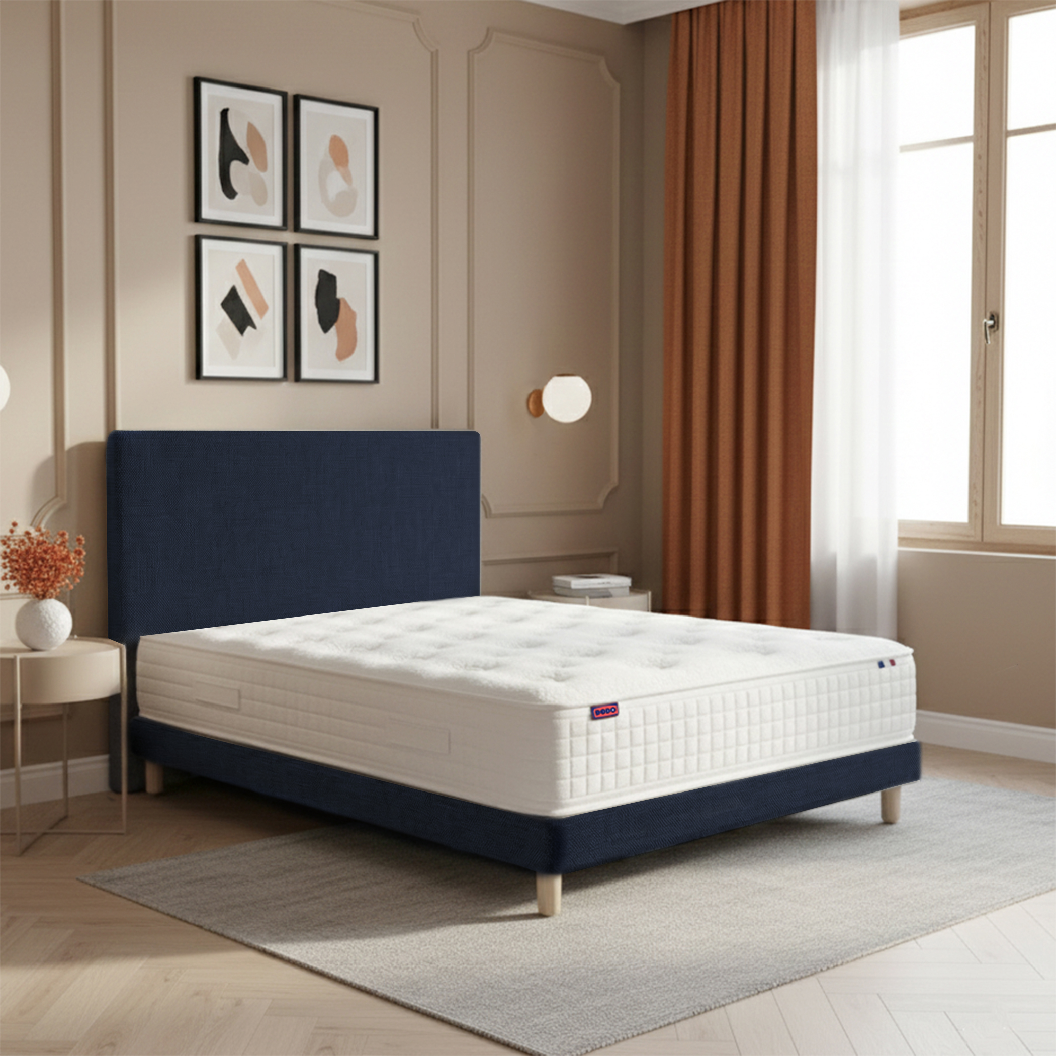 Ensemble lit - Matelas + sommier + tête de lit - Bleu PLÉNITUDE