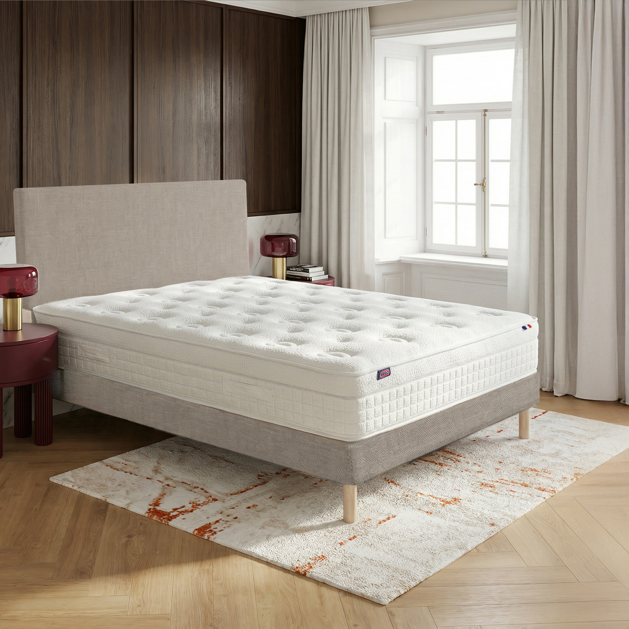 Ensemble lit - Matelas + sommier + tête de lit - Beige RENAISSANCE