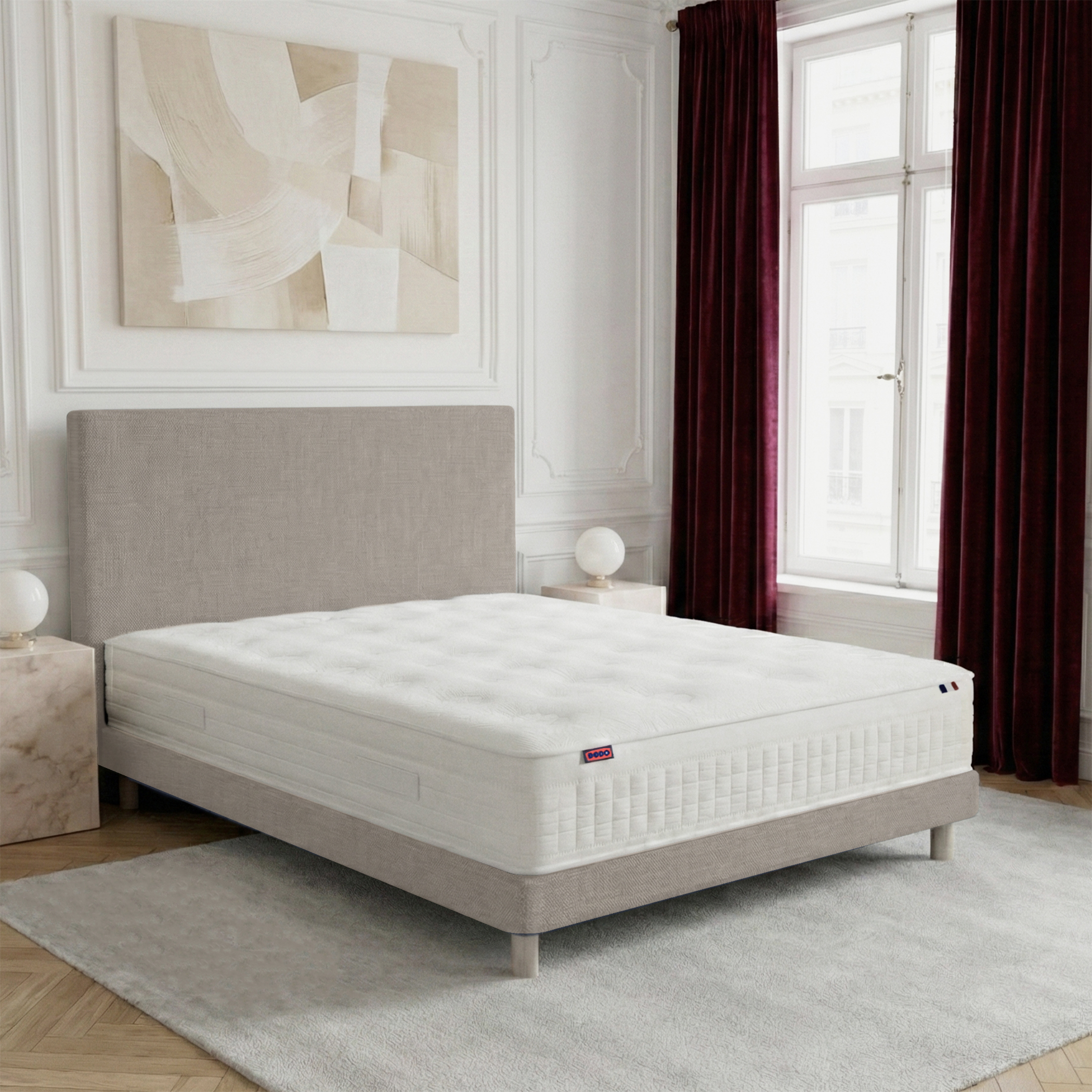 Ensemble lit - Matelas + sommier + tête de lit - Beige RENAISSANCE