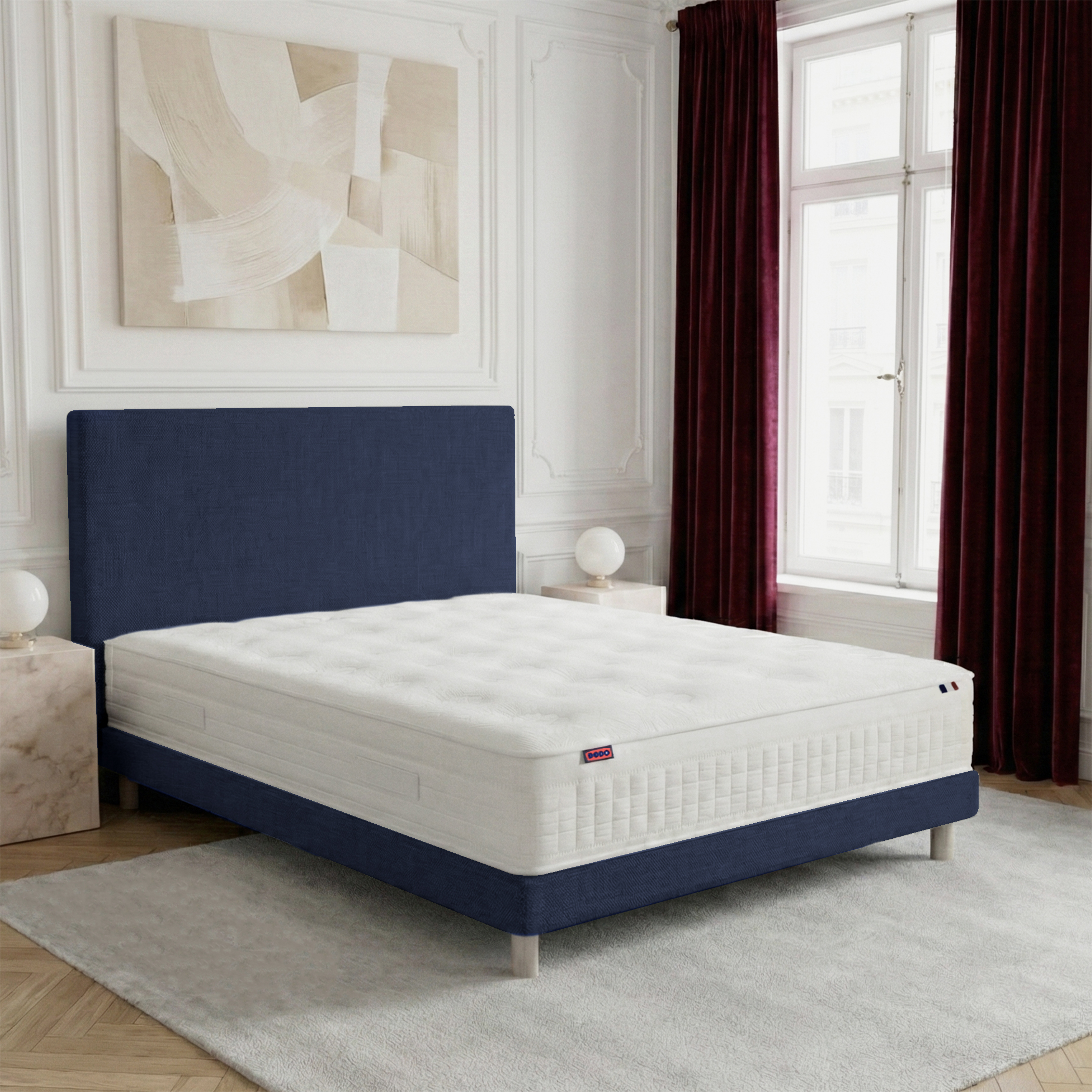 Ensemble lit - Matelas + sommier + tête de lit - Bleu RENAISSANCE