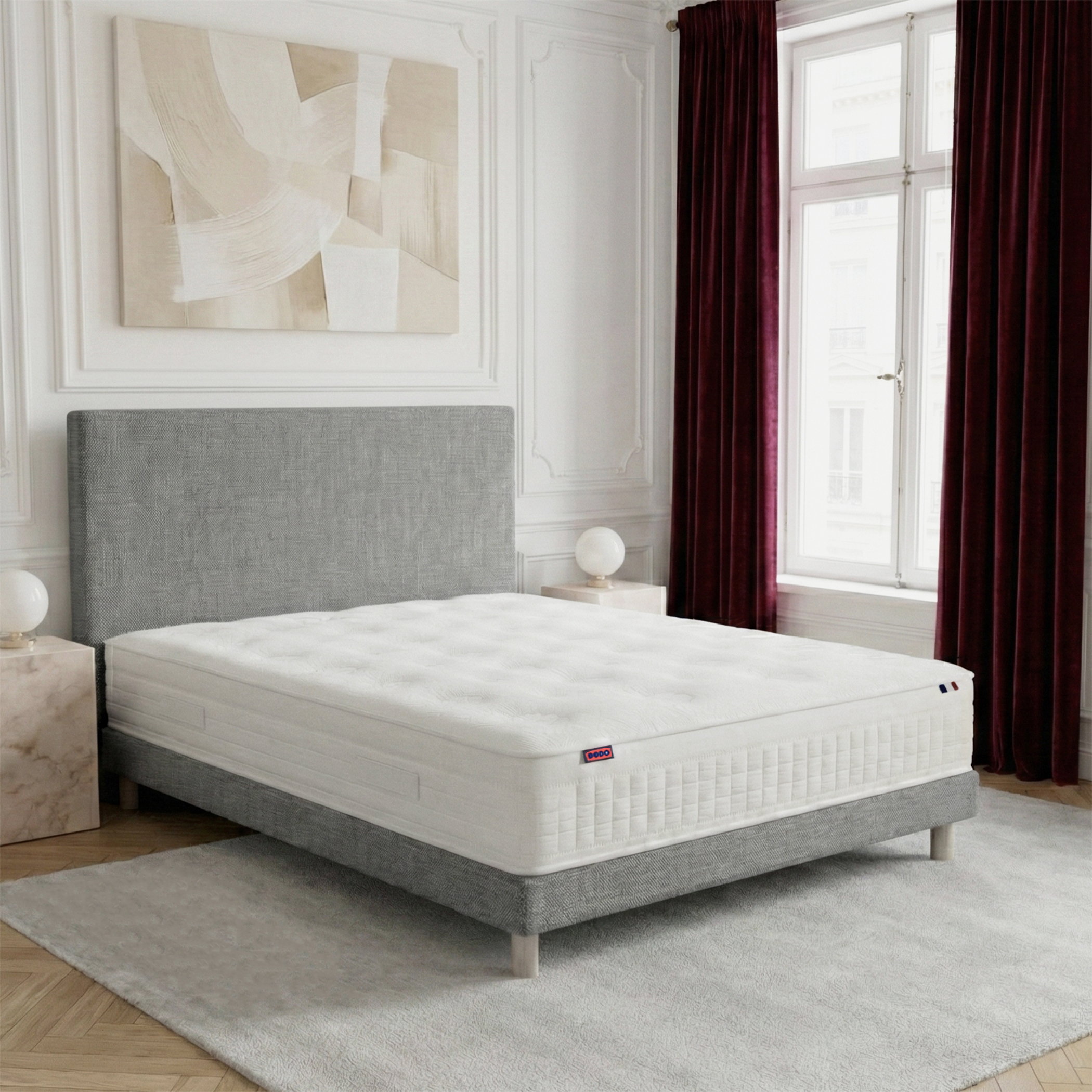 Ensemble lit - Matelas + sommier + tête de lit - Gris RENAISSANCE