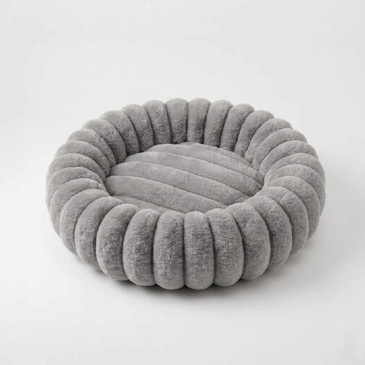 Panier chien et chat moelleux rond - Gris