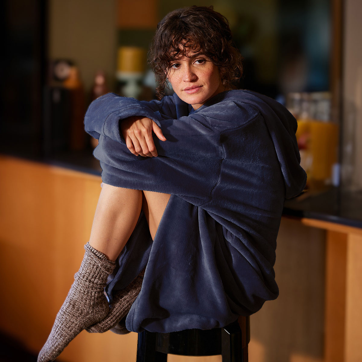 Plaidou polaire extra cocooning coloris bleu