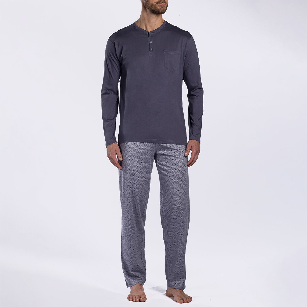 Pyjama homme etain mono/imprime