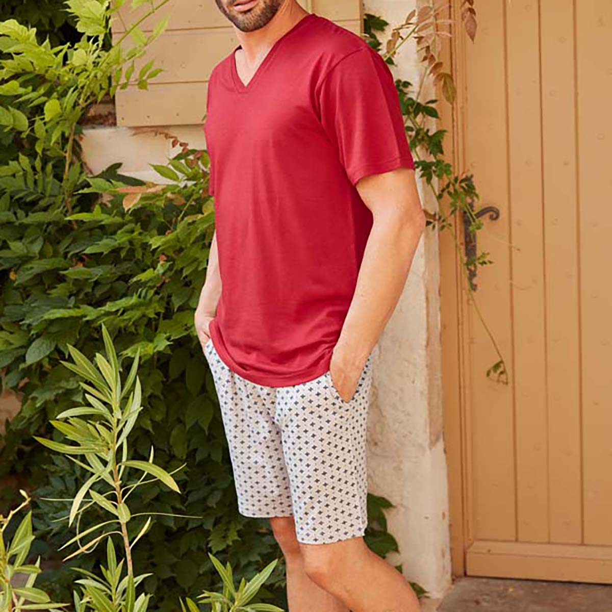 Pyjashort homme CHARME rouge/blanc
