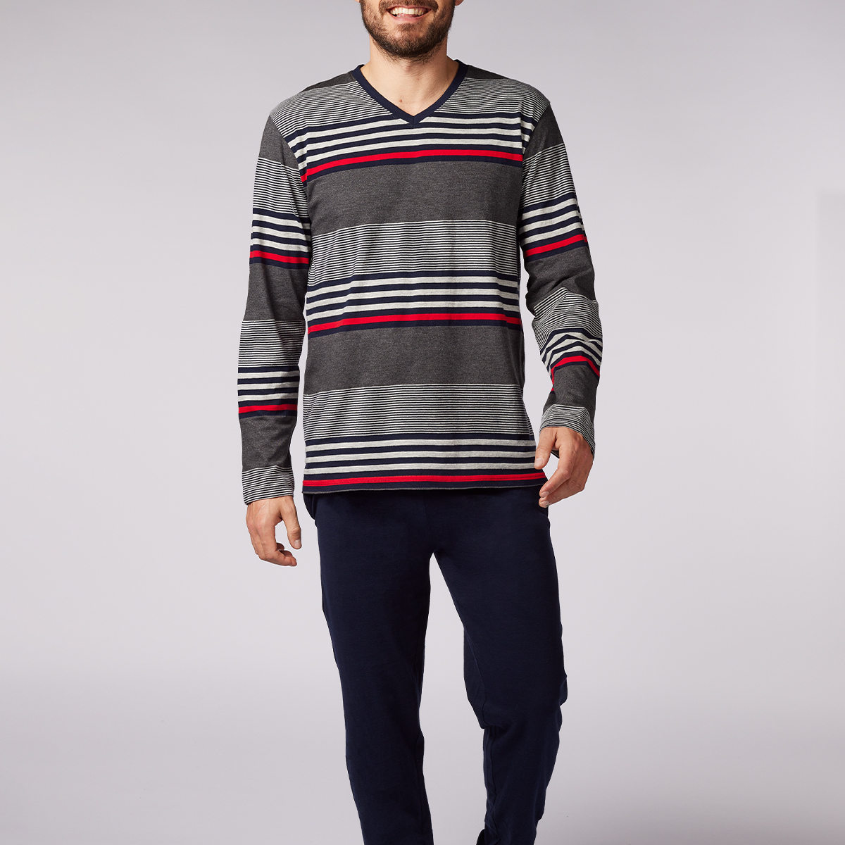 Pyjama long homme DET rayures / marine