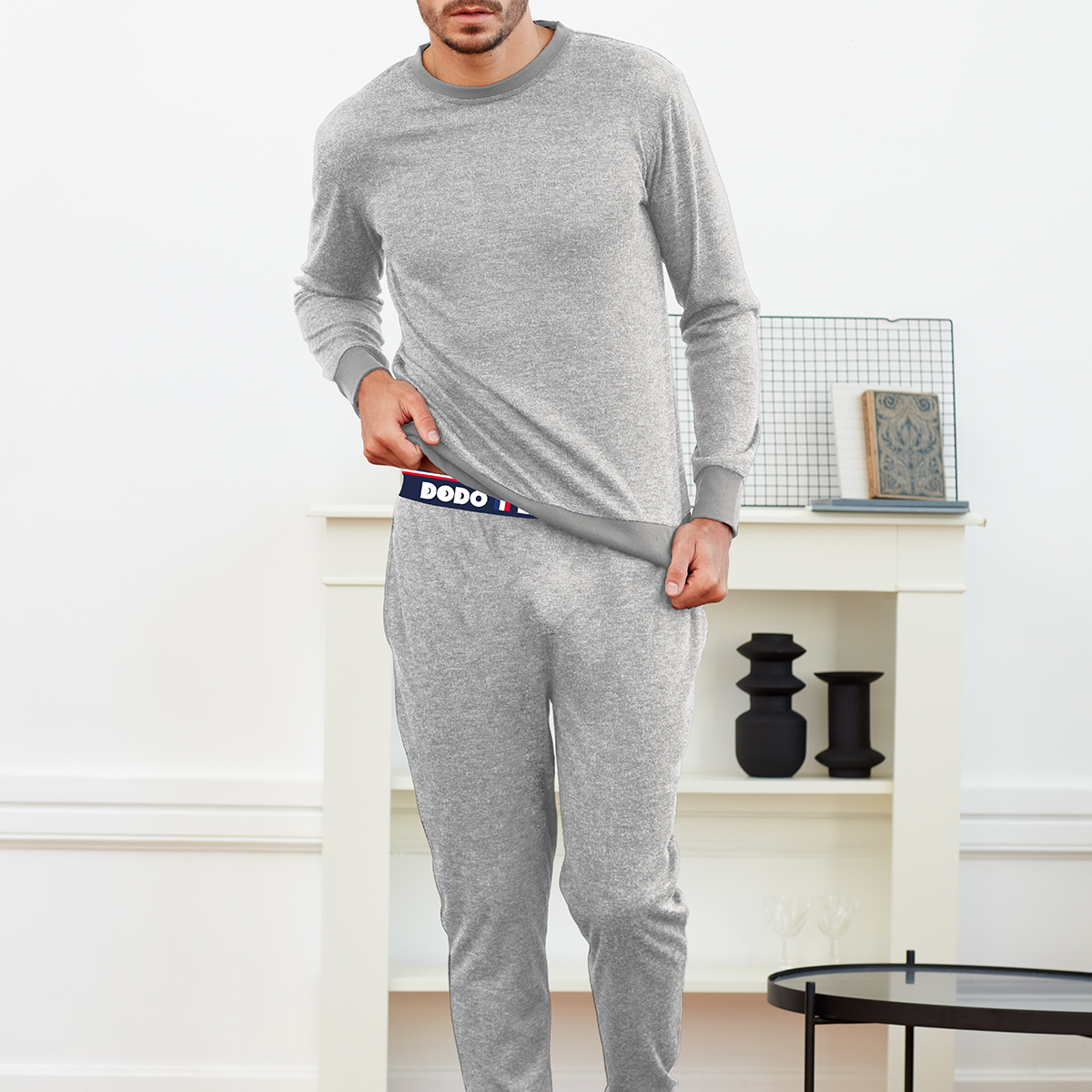 Pyjama long homme DET gris chiné