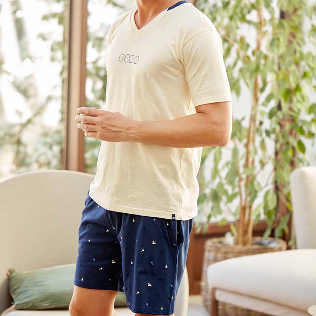 Pyjashort homme SOLEIL beige/bleu foncé