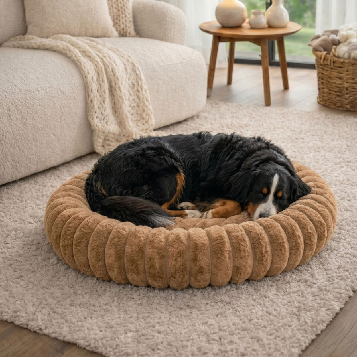 Panier chien et chat moelleux rond - Marron